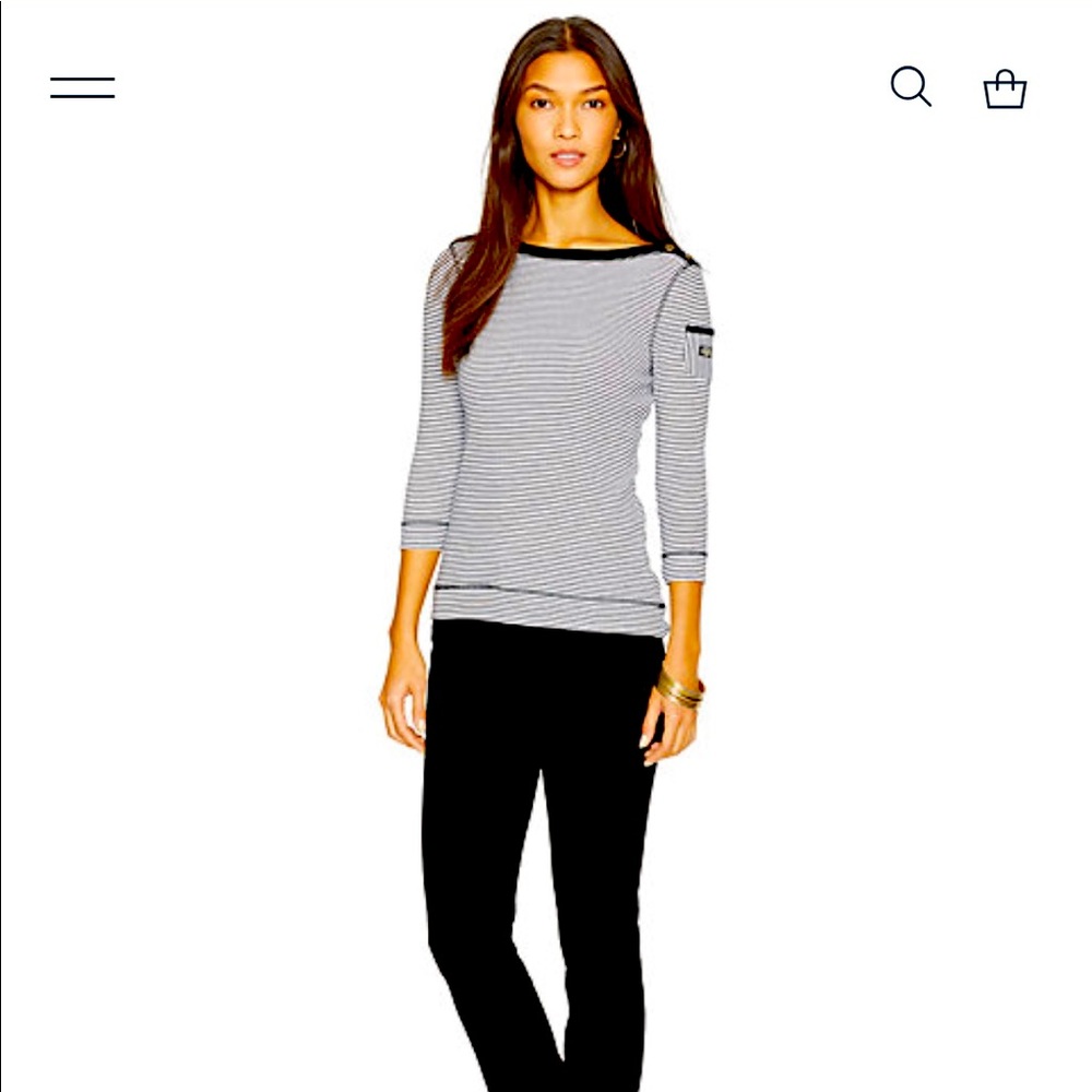 Ralph Lauren Stripe Top with black and white stripes, boat neck